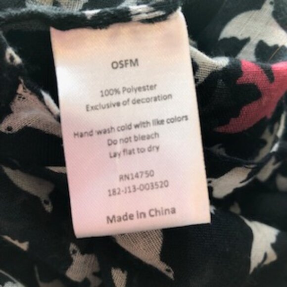 3/$15 Vintage 1990s OSFM Infinity Scarf White Red Birds on Black - Picture 5 of 5